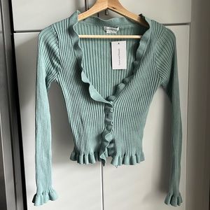 NWT LOVERS+FRIENDS Carissa Ruffled Ribbed Cropped Cardigan Baby Blue (Size M)